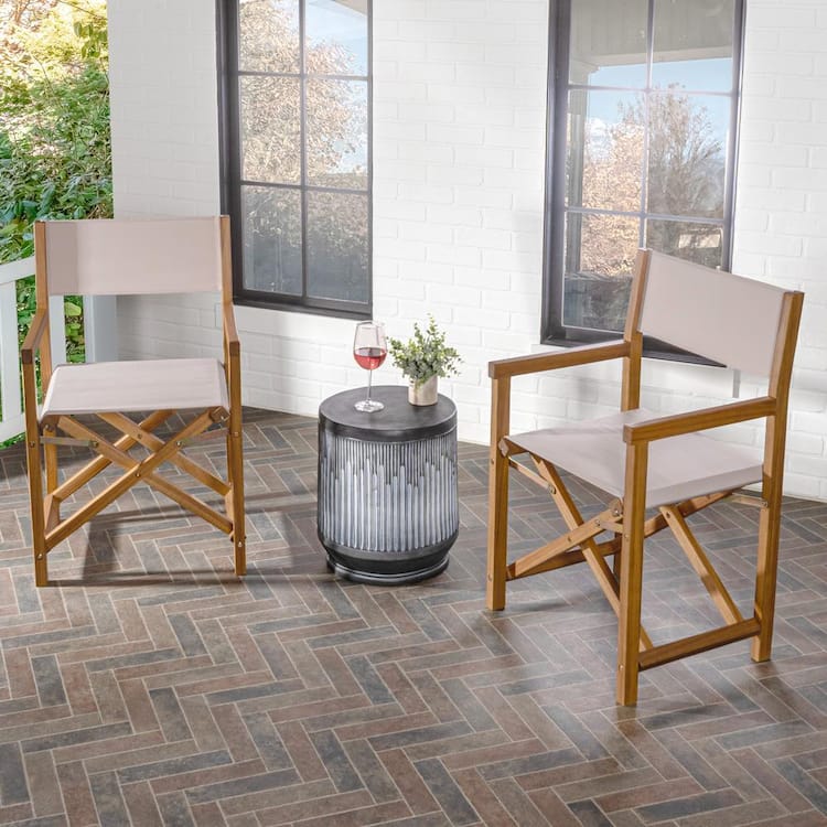 JONATHAN Y Cukor Classic Vintage Outdoor Acacia Wood Folding Director Chair with Canvas Seat, Beige/Teak Brown (Set of 2)