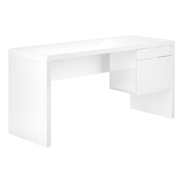 Unbranded Desk 60 in. Rectangular High Glossy White 2-Drawers Computer Desk Left or Right Facing