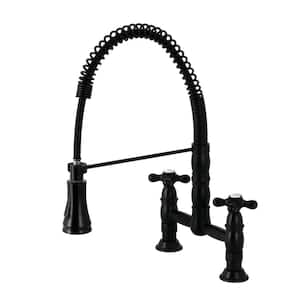 Heritage Double-Handle Pull Down Sprayer Kitchen Faucet in Matte Black
