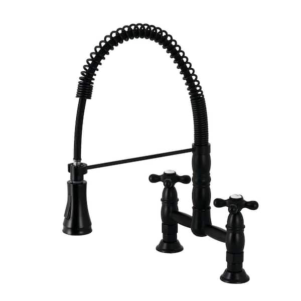 Kingston Brass Heritage Double-Handle Pull Down Sprayer Kitchen Faucet in Matte Black