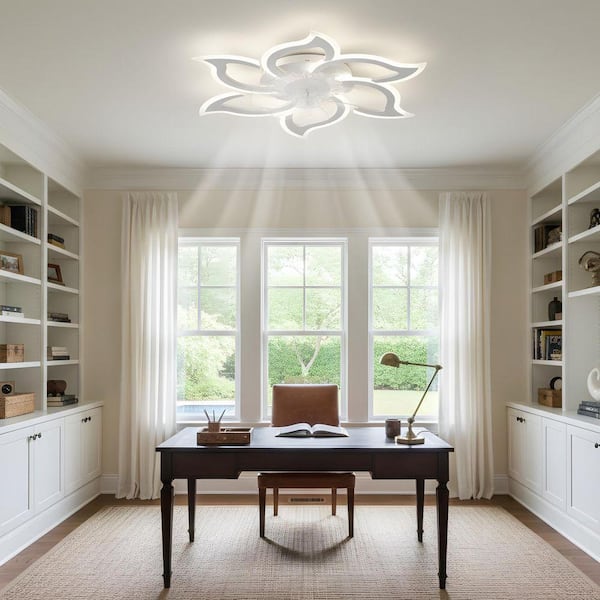 32.7 in. LED Indoor White Low Profile Ceiling Fan with Light Kit, Remote/APP Controls