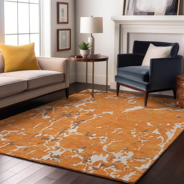Mayfield Premium Machine Washable Abstract AMF1046 Orange 5 ft. x 7 ft. 6 in. Area Rug