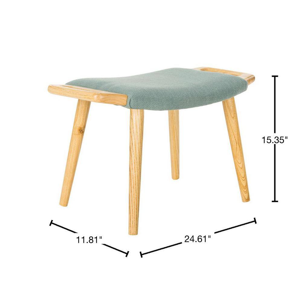 Yara Transitional Elm Wood Bench with Sea Blue Cushion