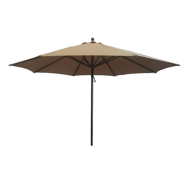 maocao hoom 12 ft. Aluminum Round Patio Market Umbrella with Push Button in khaki