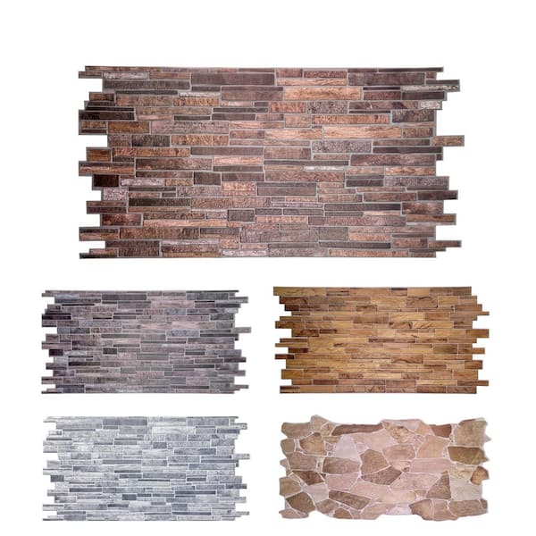 Finecraft Decor 3 ft. x 1 1/2 ft. x 3/16 in Stacked Slate Brown Faux Decorative 3D Wall Panel for Interior (10-Pack)