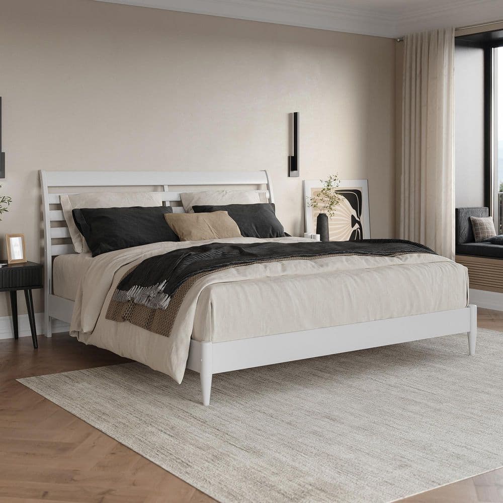 AFI Savannah White Solid Wood Frame King Low Profile Platform Bed