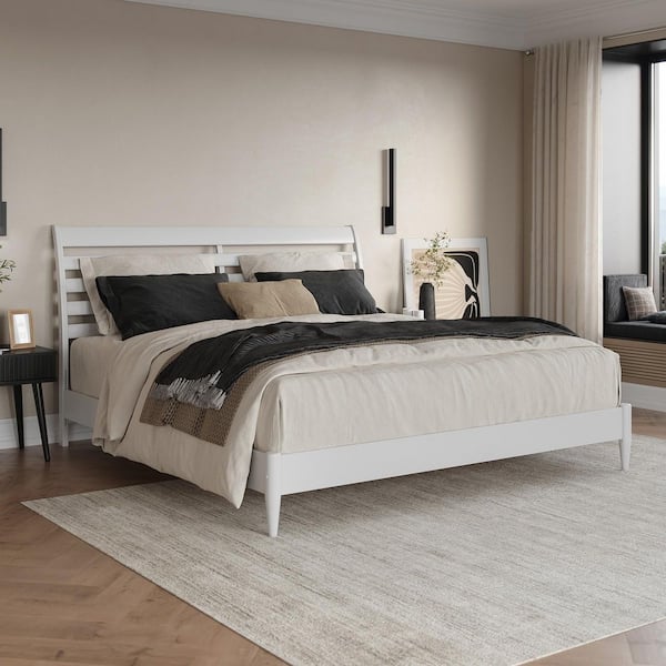 AFI Savannah White Solid Wood Frame King Low Profile Platform Bed