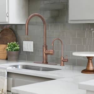 Single Handle Pull Down Sprayer Kitchen Faucet with Deck plate in Antique Copper