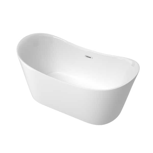 Logmey 67 in. Acrylic Flatbottom Non-Whirlpool Bathtub in White