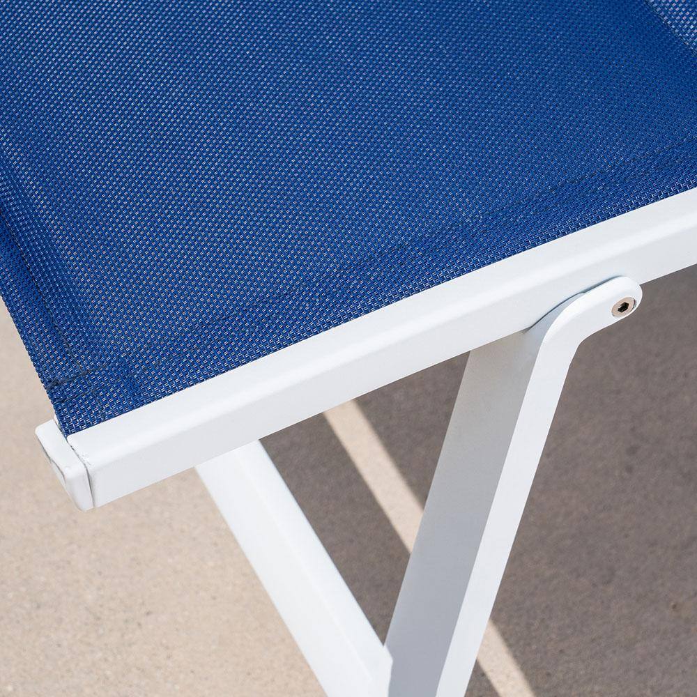 Regis White and Blue Aluminum Padded Sling Chaise Lounge