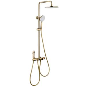 Thermostatic Shower 3-Spray 10 in. Dual Shower Head Wall Mount Fixed and Handheld Shower Head 2.64 GPM in Brushed Gold