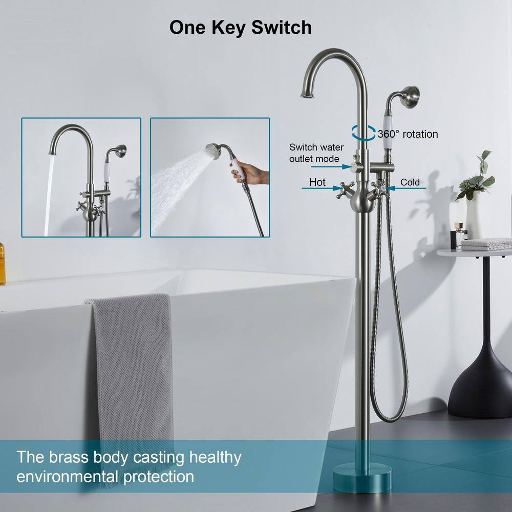 Brushed Nickel Freestanding Tub Filler with Handheld Shower