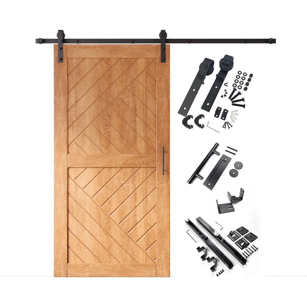 HT 40 in. x 84 in. C-Panel Early American Geometric Design Solid Pine Wood Sliding Barn Door with Hardware Kit price history on PriceWatchPro
