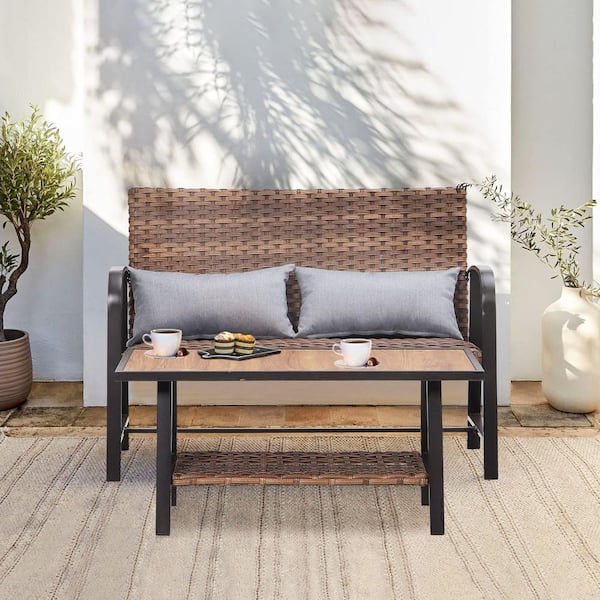Tenleaf Brown 2-Piece Wicker Patio Conversation Seating Set with 2 Comfortable and Durable Lumbar Pillows