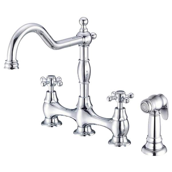 Danze Opulence 2-Handle Bridge Kitchen Faucet with Side Sprayer and Cross Handles in Chrome