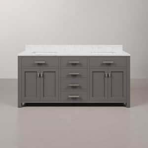 Madison 72 in. W x 21.5 in. D x 34 in. H Double Sink Bath Vanity in Cashmere Grey with Carrara White Marble Top