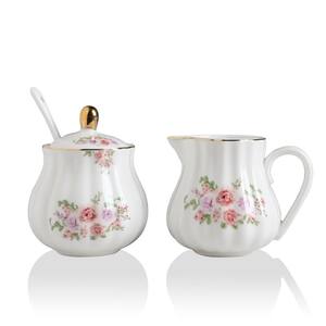 Numhew 8 fl. oz. White Porcelain Sugar and Creamer Set with Cream ...