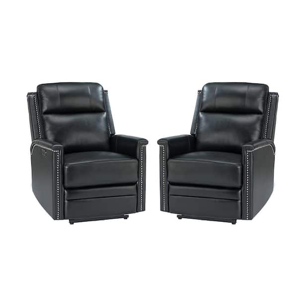JAYDEN CREATION Nina Navy 29.5 in. W Genuine Leather Swivel