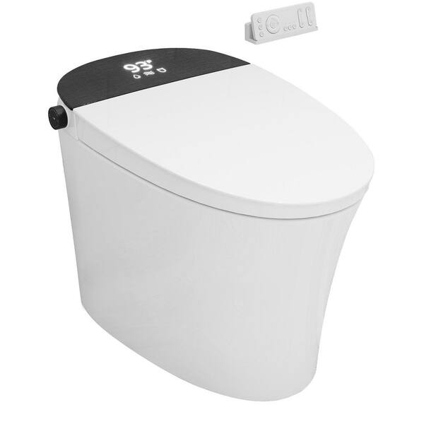 1.11 GPF Build-in Tank Elongated Smart Toilet Bidet in White with Black Ripple Backlid, Water Pump, Auto Flush, UV Light