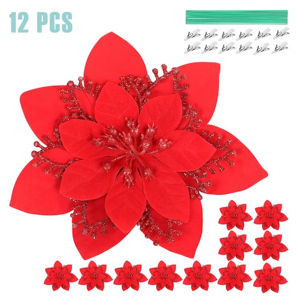 Tifuly Poinsettias Artificial Christmas Flowers 4pcs, 7Heads Fake  Poinsettia Bouquet Red Christmas Flowers for Home Door Stair Garden  Christmas Tree