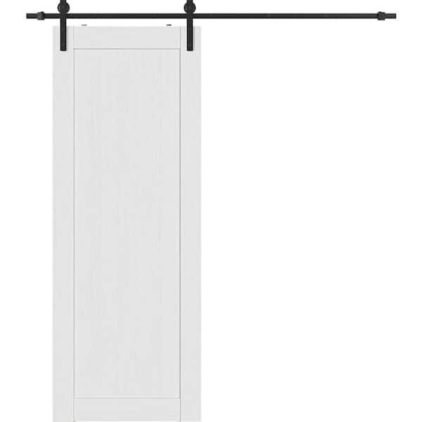 Belldinni Shaker 1-Panel 24 in. x 84 in. Bianco Noble Composite Wood Hidden with Base Board Sliding Barn Door with Hardware Kit