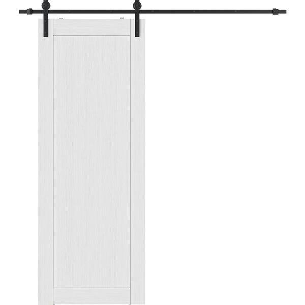 Belldinni Shaker 1-Panel 30 in. x 80 in. Bianco Noble Composite Wood Hidden with Base Board Sliding Barn Door with Hardware Kit