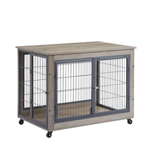Anky Furniture Style Dog Crate Side Table on Wheels with Double Doors and Lift Top in Ameican White Oak