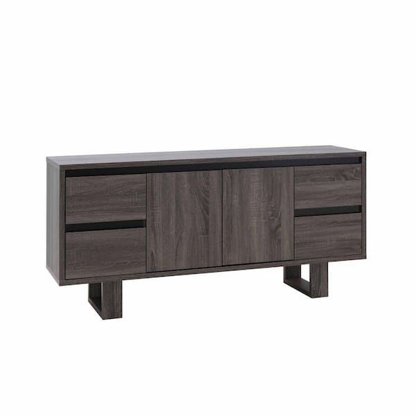 Benjara 60 in. Gray and Black Wood TV Stand Fits TVs up to 65 in. in. with 2-Drawers