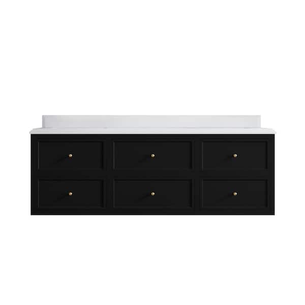 Willow Collections Roswell 72 in. Double Sink Freestanding Black Bath Vanity with White Qt. Top Unassembled