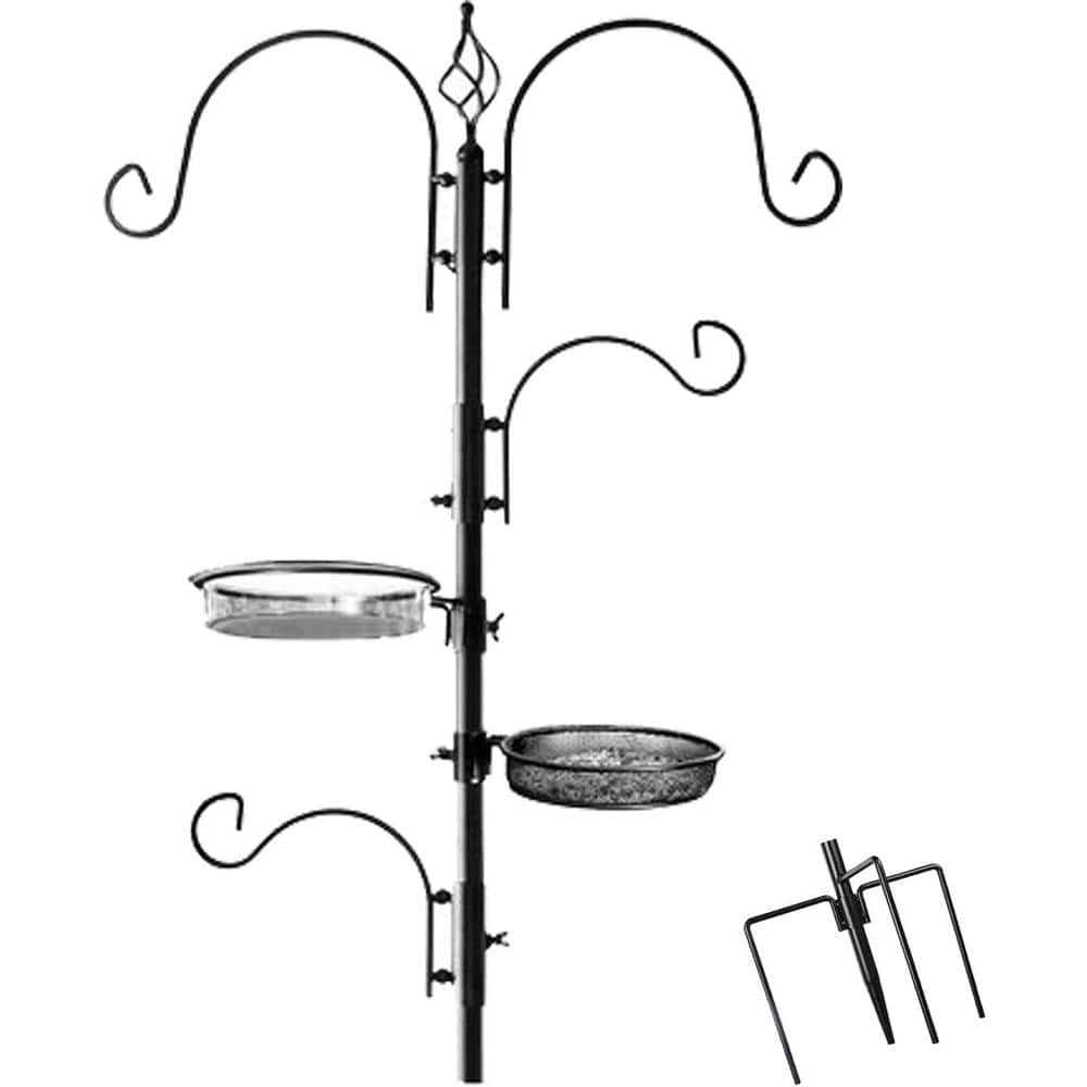 Black Metal Multi-Feeder Bird Feeding Station with Bird Bath