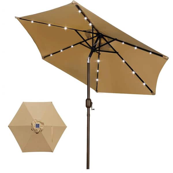 Unbranded 7.5 ft. Aluminum Pole Market Push-Button Tilt Solar Patio Umbrella in Tan