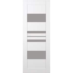 Perla 18 in. x 84 in. No Bore 2-Lite Frosted Glass Snow White Wood Solid Composite Core Interior Door Slab