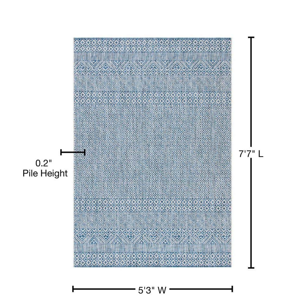 Blue Rectangular Non-slip Synthetic Indoor/Outdoor Rug