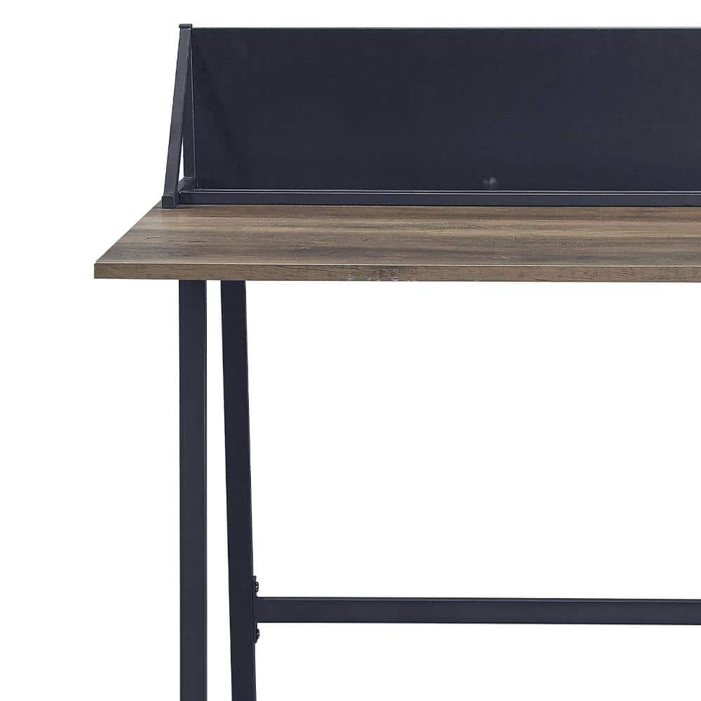 Rustic Oak and Black Wood Writing Desk with Shelves