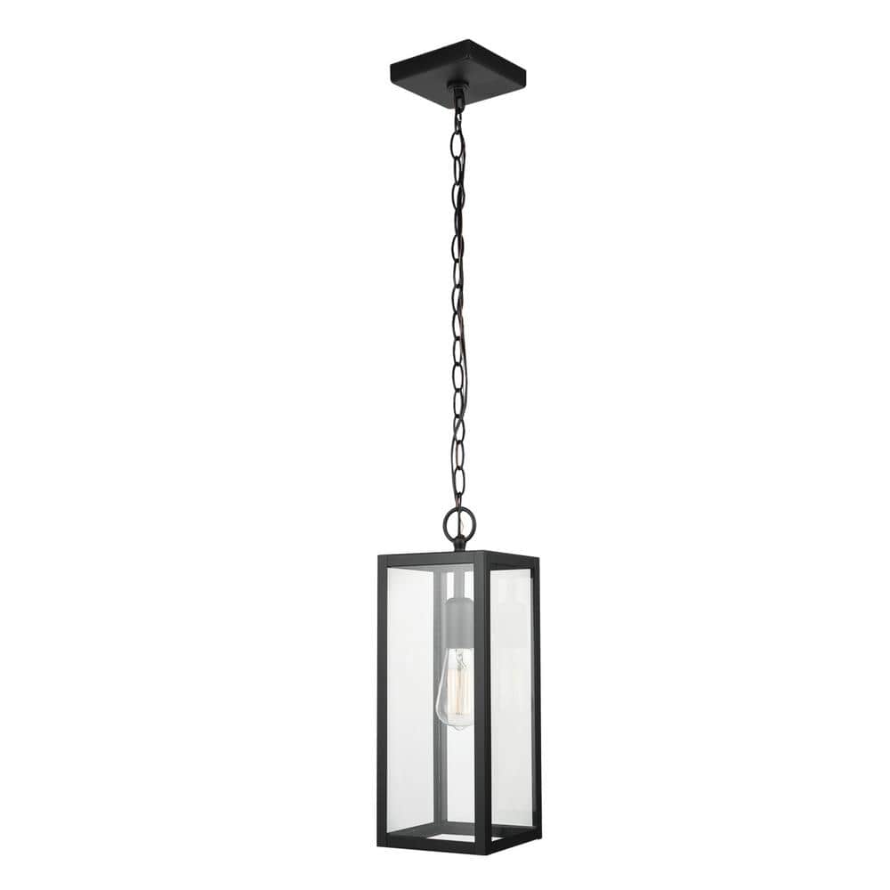 Bowery Matte Black Adjustable Lantern Pendant with Clear Glass Shade