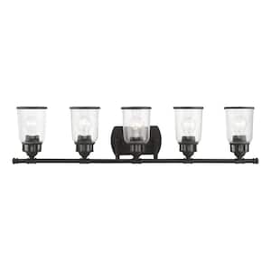 Billingham 35.5 in. 5-Light Black Vanity Light with Clear Seeded Glass