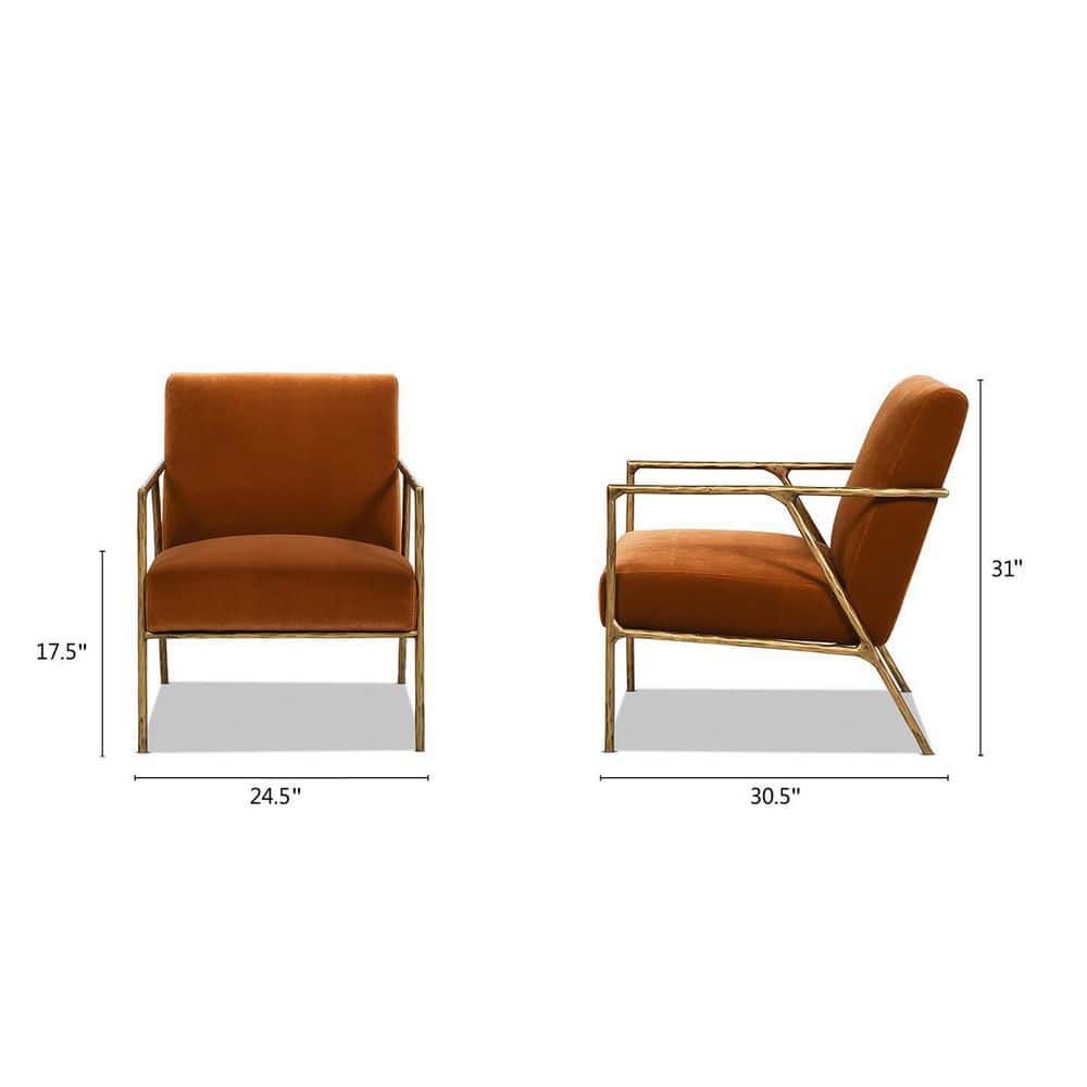 Aerin Hammered Brass and Burnt Orange Velvet Accent Chair