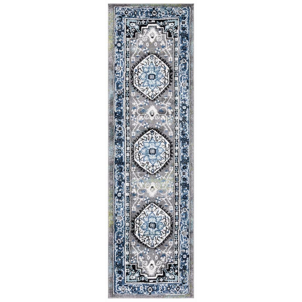Vintage Hamadan 2 ft. x 8 ft. Blue/Gray Floral Medallion Ornate Runner Rug price history on PriceWatchPro