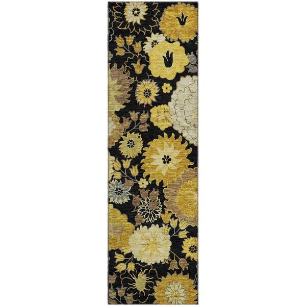 Mayfield Premium Machine Washable Abstract AMF2294 Black 2 ft. x 7 ft. Runner Rug