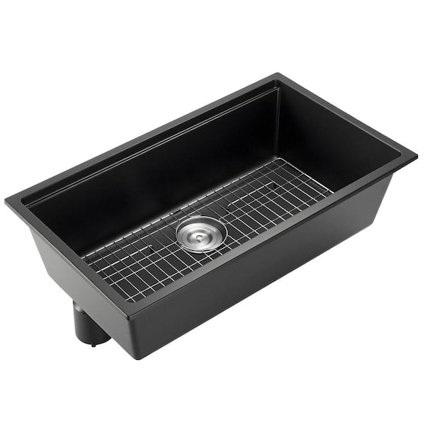 33 in. Kitchen Sink Workstation, Undermount / Drop-In Granite Single Bowl Farmhouse Basin (Black) Quartz 2025 update