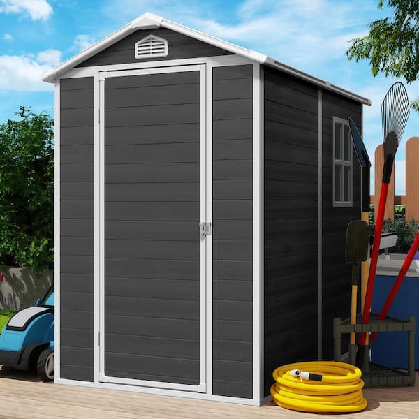 4 ft. W x 6 ft. D Plastic Shed with Side Window with Floor, Large Single-Door Sheds in Black (22 sq. ft. )