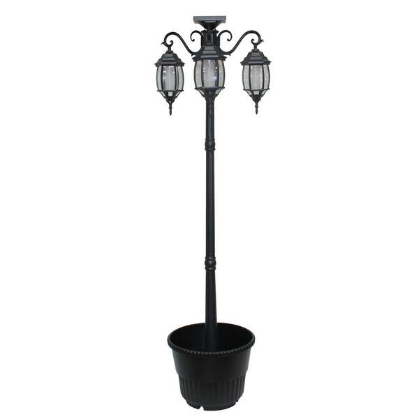 SunRay 3-Light Black LED Solar Lamp Planter 342013 - The Home Depot