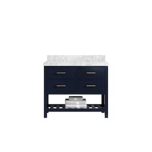 Parker 42 in. W x 22 in. D x 36 in. H Bath Vanity in Navy Blue with 2 in. Carrara Marble Top