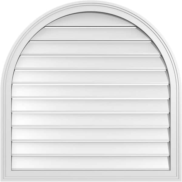 Ekena Millwork 34 in. x 34 in. Round Top White PVC Paintable Gable Louver Vent Functional