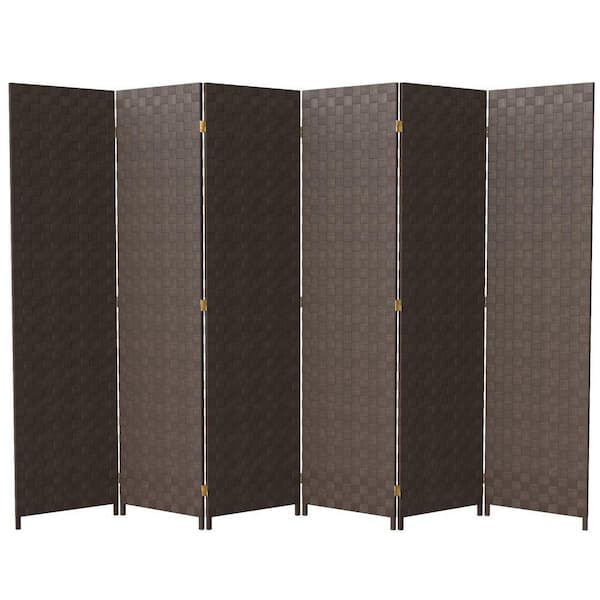 6 ft. Dark Brown Tall Woven Fiber Outdoor All Weather Room Divider 6-Panel