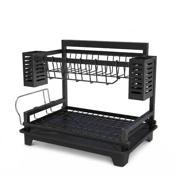 2-Tier Large Dish Drying Rack for Kitchen Counter and Sink with Drainboard and Utensil Holders, Stainless Steel