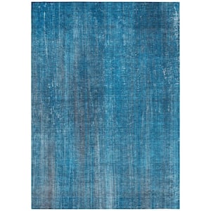 Blue 5 ft. x 8 ft. Woven Striped Rectangle Indoor/Outdoor Area Rug