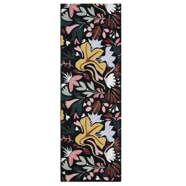 TOWN & COUNTRY LIVING Luxe Livie Floral Drip Black 24 in. x 72 in. Machine Washable Runner Kitchen Mat