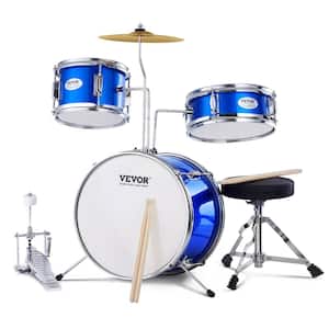 Drum Set 14 in. with Adjustable Throne Cymbal Pedal 2-Pairs of Drumsticks 8 in. Drum Kit in Blue for Kids (3-Pieces)
