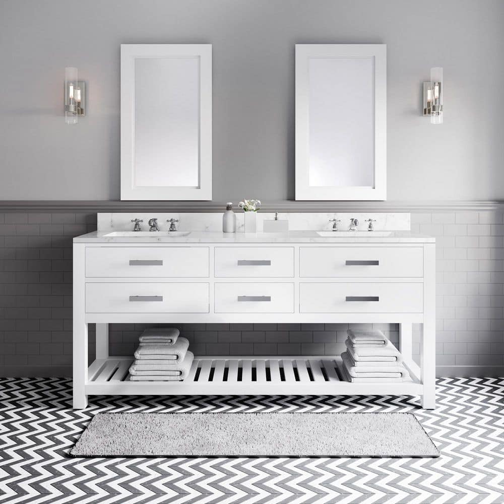 Madalyn 72" Pure White Double Sink Marble Top Vanity